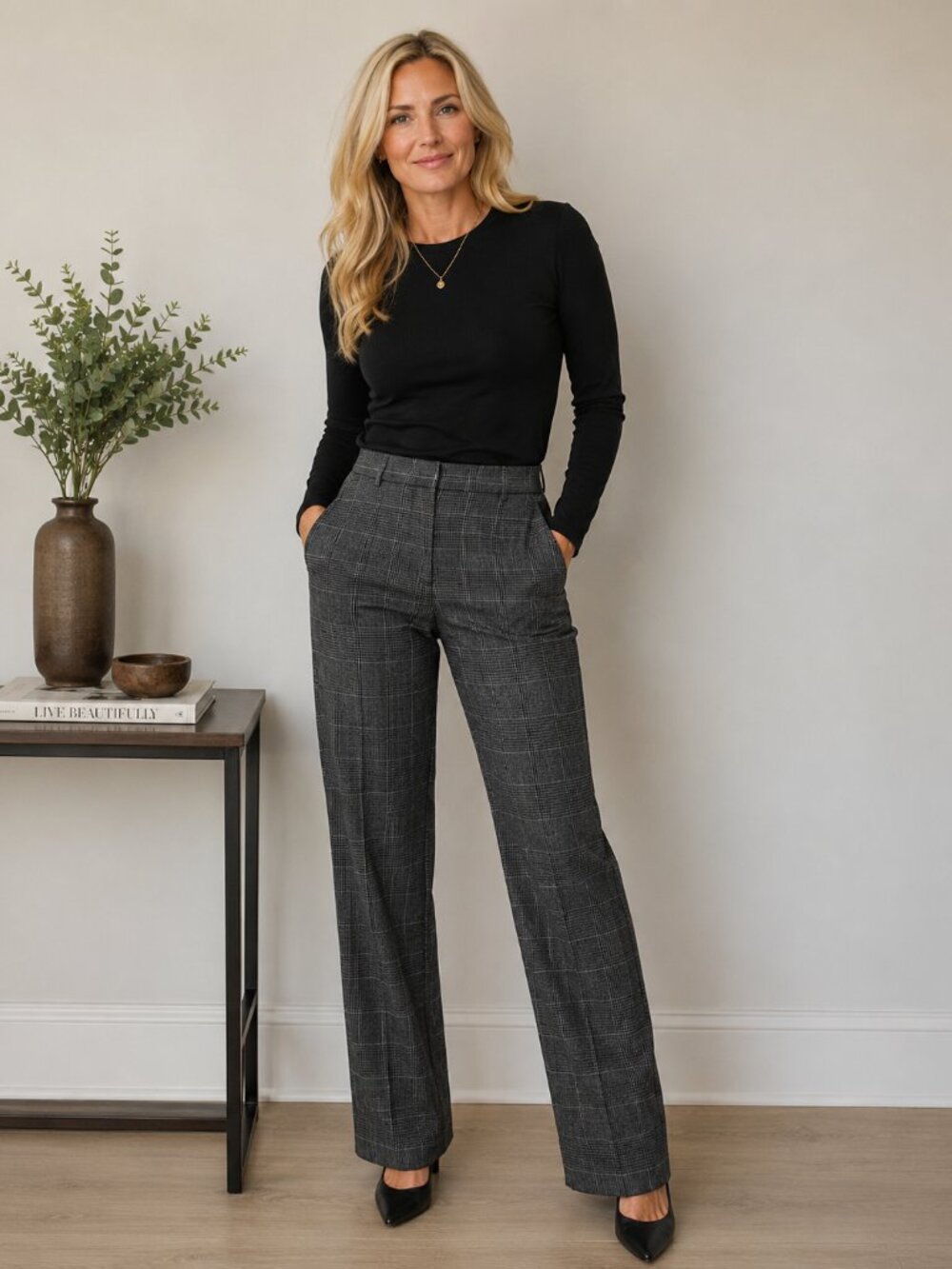 Womens Pendleton Gray Checkered Windowpane Wool Dress Pants Slacks Size 12P USA